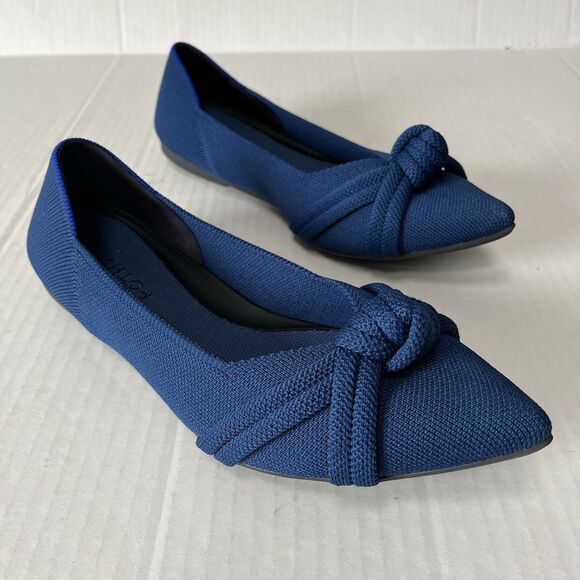 Rothy's The Knot Point II Ocean Blue Pointed Toe Knit Flats Knotted Bow Size 9.5 - Picture 1 of 16